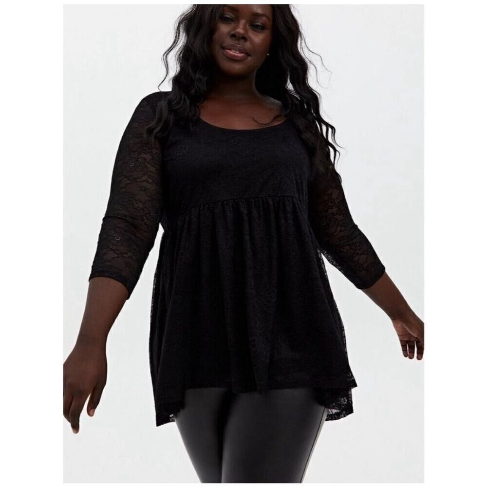 Torrid scoop neck black lace 2x full figure babydoll top